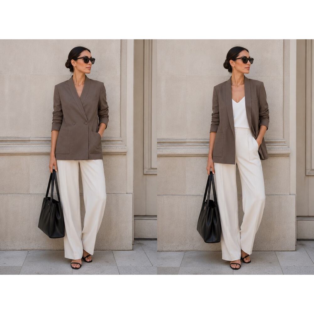 M.M.LaFleur Longline Italian Fabric Blazer 12 Espresso Brown Quiet Luxury Career